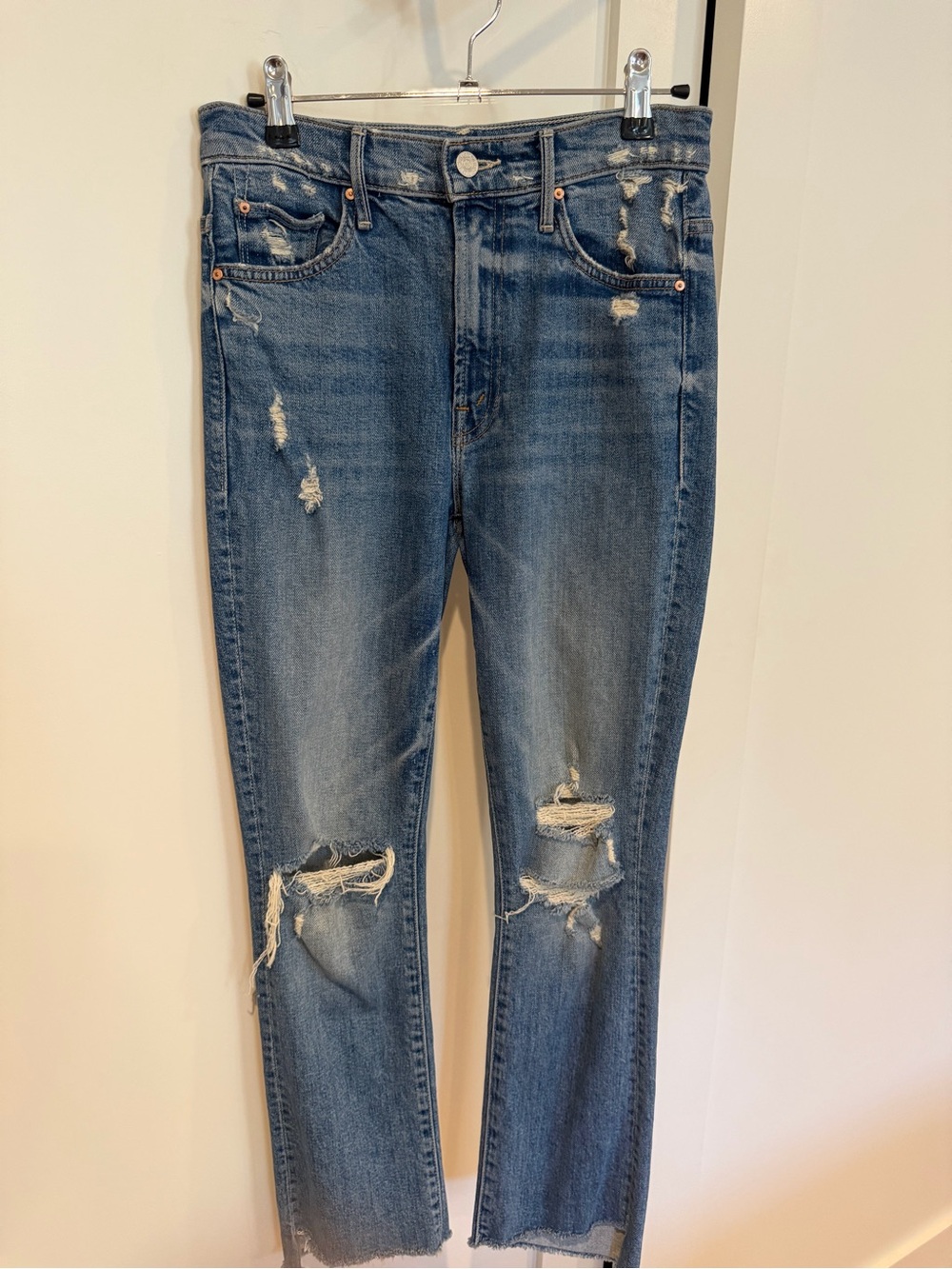 Women’s Sz 26 MOTHER Distressed Blue Straight-Leg Jeans